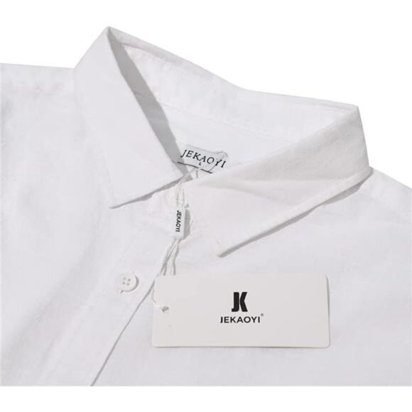 Mens Casual Long Sleeve Cotton Linen Shirts Buttons Down Solid Plain Roll-Up - Picture 5 of 7